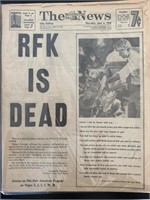 2- Vintage Newspapers RFK Robert Kennedy Death