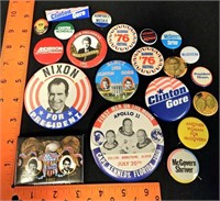21 Political Pins & Buttons Clinton, Nixon, Truman