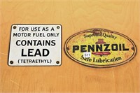 CONTAINS LEAD SSP PUMP PLATE SIGN & PENNZOIL SST