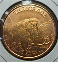 1 oz fine copper coin Woolly mammoth the ice age
