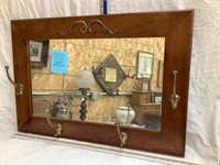 Ornate Wooden Framed Wall Mirror w/ Brass