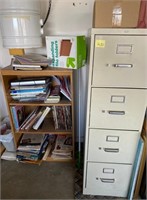 J - 4-DRAWER FILE CABINET, BOOK CASE & CONTENTS