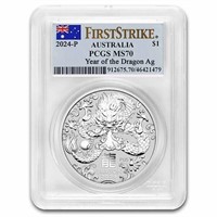 2024 Aus 1 Oz Silver Lunar Dragon Ms-70 Pcgs Fs