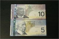 2004 Bank of Canada $10 & $5 Bank Notes