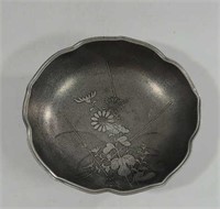 Pewter Bowl with Etched Floral Interior Pattern,