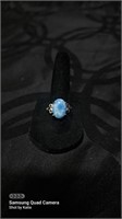 Silver tone with blue agate style stone ring