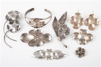 (8) PCS. SIGNED NYE STERLING FLORAL JEWELRY