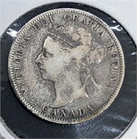 1894 Canadian Sterling Silver 25-Cent Quarter Coin