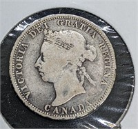 1890 Canadian Sterling Silver 25-Cent Quarter Coin