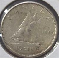 Silver 1961 Canadian dime