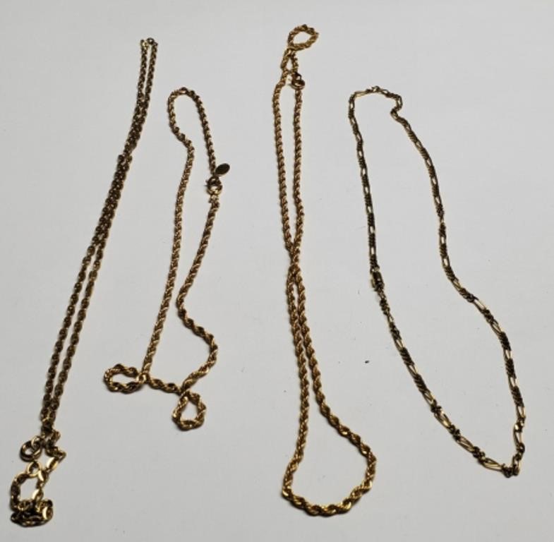 4 Gold Color Necklaces 2-16", 2-24"