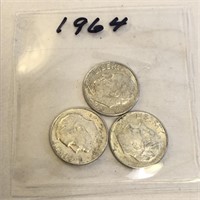 SILVER Roosevelt Dime LOT 1964