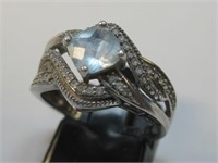 Vtg Sterling Silver Blue/Clear Topaz Ring Hallmark