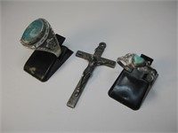 Sterling Silver Cross & Rings Hallmarked Tested