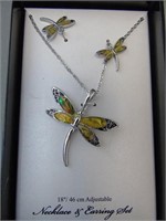 Dragonfly Necklace and Earring Set,  NIP