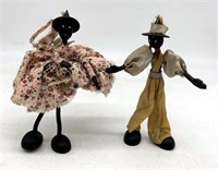 Vintage Folk Art Dolls w/Witch Hats & Hand Sewn Cl