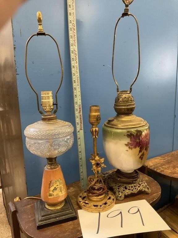 Z Three old metal base lamps