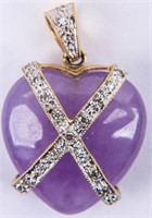 Jewelry 14kt Yellow Gold Purple Jade Heart Pendant