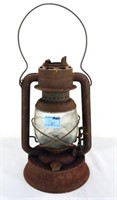 ANTIQUE BARN LANTERN - RUSTY AND CRACKED GLOBE