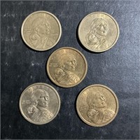 LOT OF (5) SACAGAWEA $1.00 ONE DOLLAR COINS