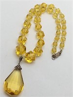Yellow Glass Beaded Necklace W Sterling Clasp