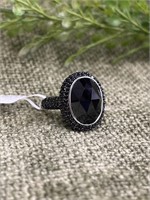 Oval Spinel Black Gemstone Sterling Silver Ring