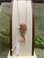 Sterling Silver Chain w Coral Seahorse Pendant