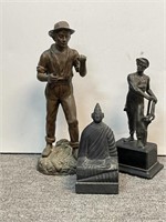 3 Statues: Blacksmith, Buddha, Bronze Male