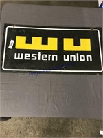 Western Union tin sign, two-sided, 15 x 30