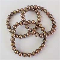 $300  Lot Of 3 Freshwater Pearl Flexible Bracelet