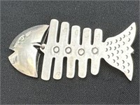 925 Mexico Sterling Silver Bone Fish Pin 17.2