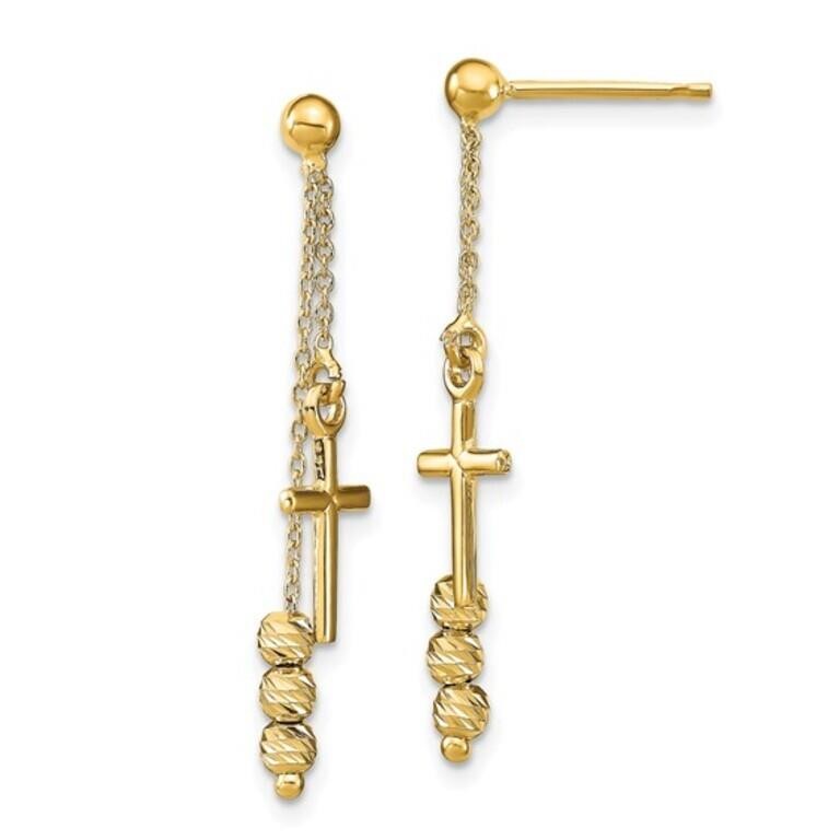 14K- Beaded Post Dangle Earrings