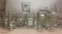 Lot of Drinking Glasses Alcohol Themes Labeled
