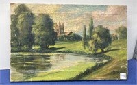 Vintage Canvas Painting “ Lake Views “ 20 x 13 ,