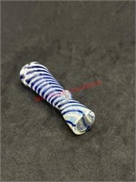 3in Blue White Swirl Glass Chillum Pipe (living