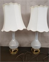 Pair of Frosted Glass Base Table Lamps. Both Work.