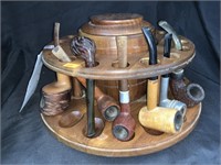 RETRO PIPE RACK & HUMIDOR & 7 PIPES