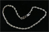 14K White gold 7" fancy rope chain bracelet,