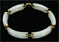 14K Yellow gold 7.25" double row jade bracelet,