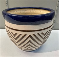 Large Blue and Brown Ceramic Planter