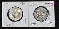 1968 & 1980 CAD .50c Coins