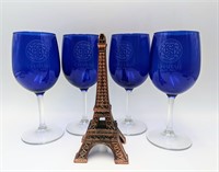 Cobalt Chateau Aux Glasses & Eiffel Tower Figure
