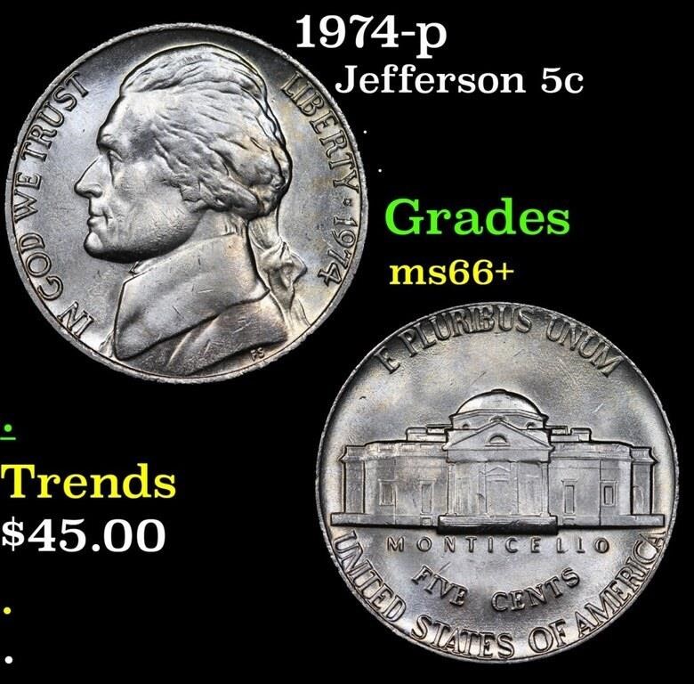 1974-p Jefferson Nickel 5c Grades GEM++ Unc