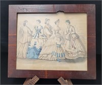 Antique Godeys Fashion Colored Etching