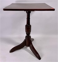 Square top table, cherry finished tiger maple,