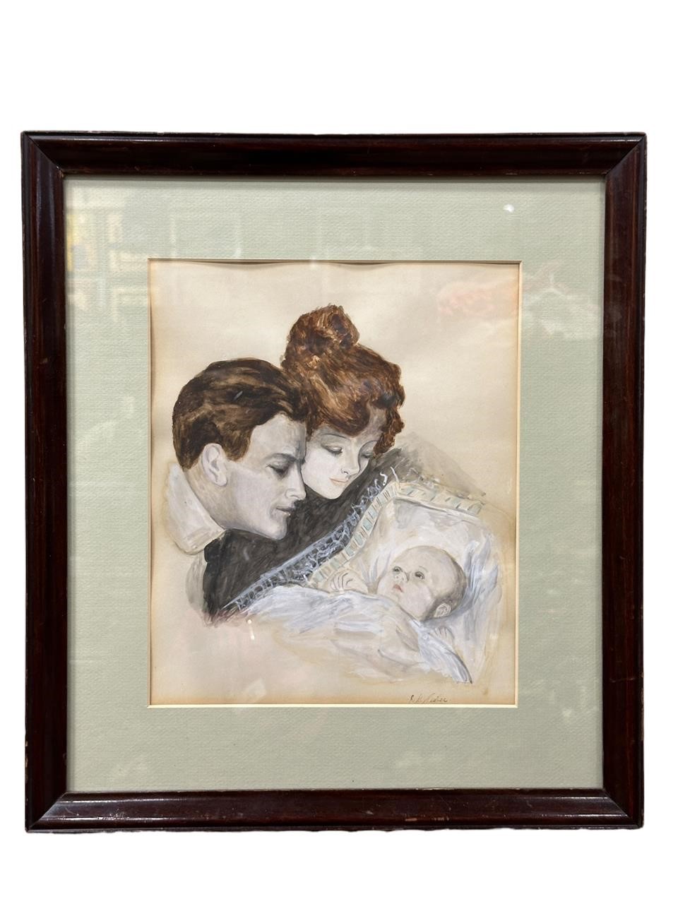 Signed Antique Family Portrait Painting