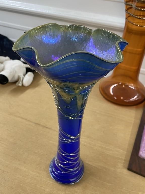 Signed art glass vase 10.5" tall