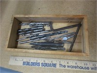 DRILL BITS wooden box with drill bits & more tools