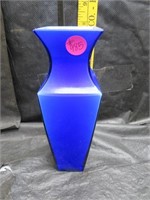 Vintage Blue Encased Glass Vase 8"