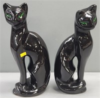 2 Art Pottery Black Cats Mid-Century Modern MCM